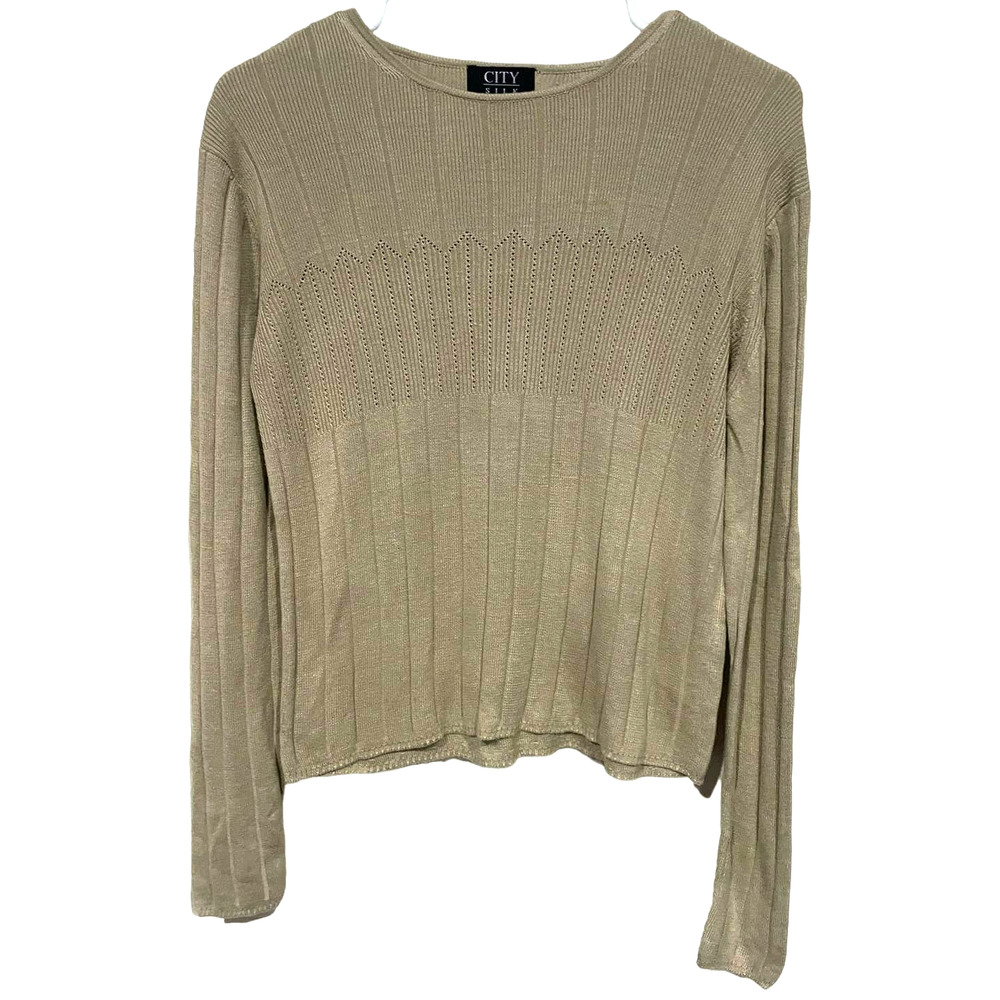 City Silk Knitwear Size Medium Women's 100% Silk Tan Colored Knit Sweater
